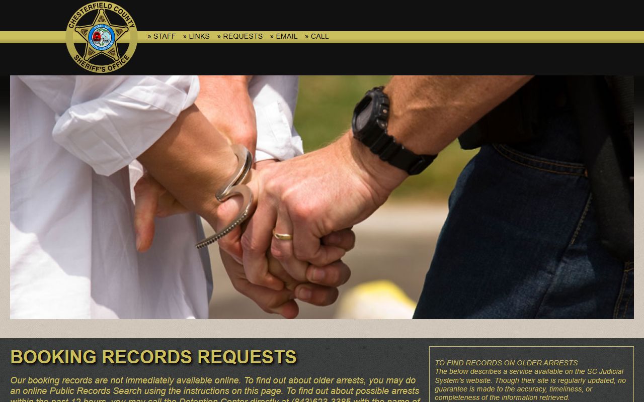Chesterfield County booking records notice for inmate population requests