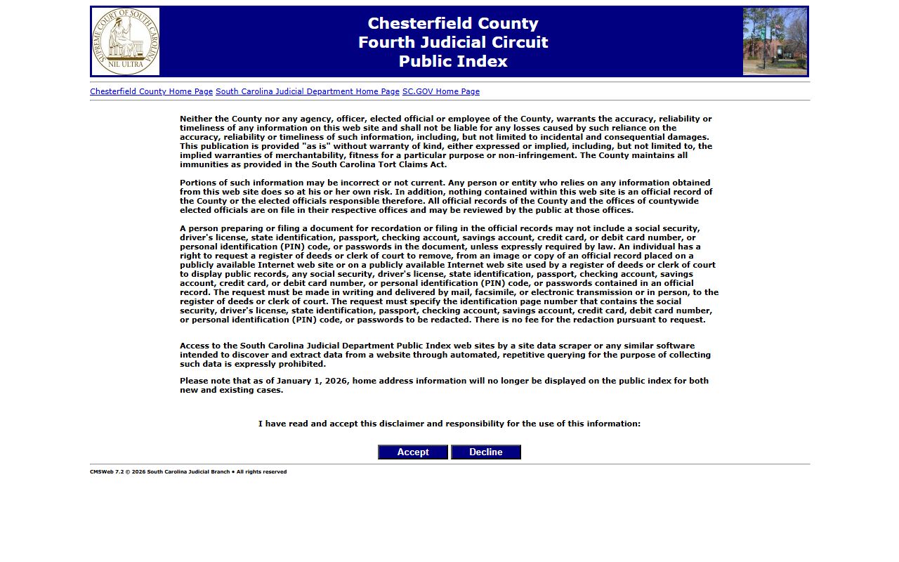 Chesterfield County Public Index court records search page